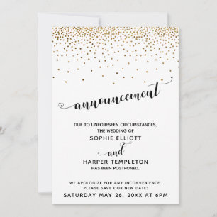 Invitación Boda pospuesto de Confetti de oro y guión de coraz
