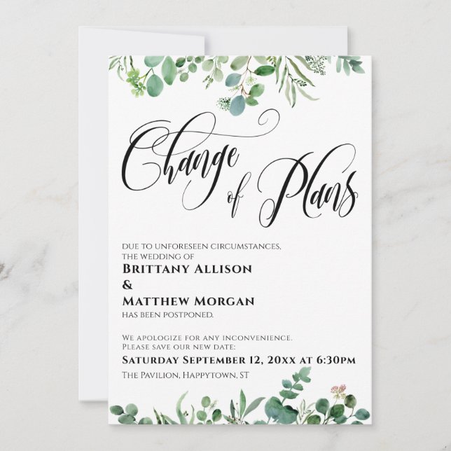 Invitación Boda pospuesto de Eucalyptus (Anverso)