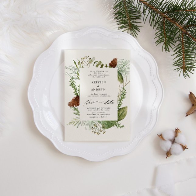 Invitación Boda pospuesto de la vegetación acuarela de invier (Subido por el creador)