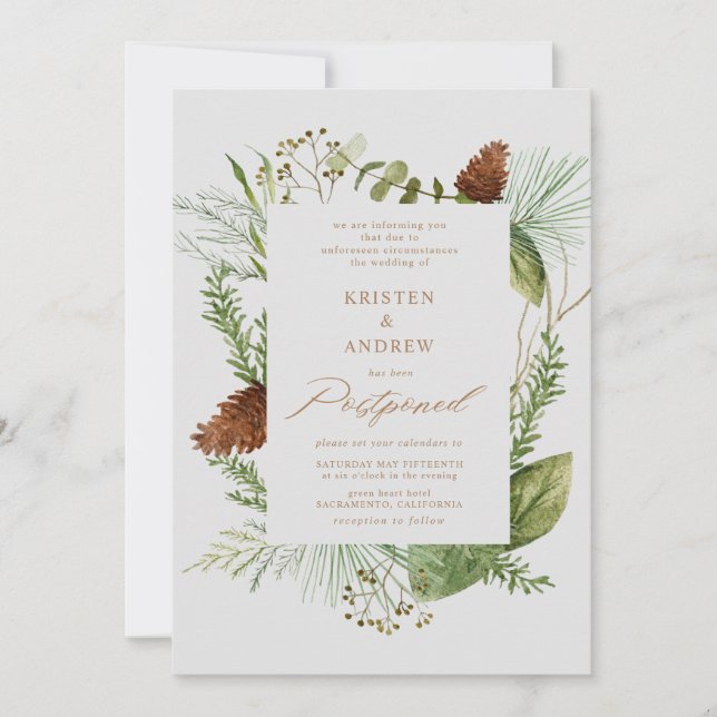 Invitación boda pospuesto de la vegetación de invierno acuare (Anverso)