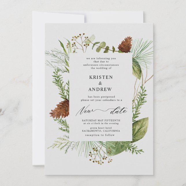 Invitación boda pospuesto de la vegetación de invierno acuare (Anverso)