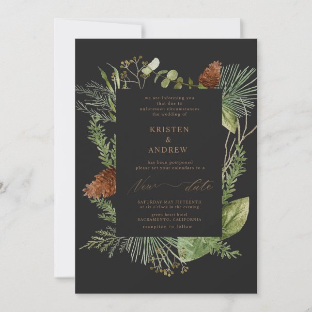 Invitación boda pospuesto de la vegetación de invierno acuare (Anverso)