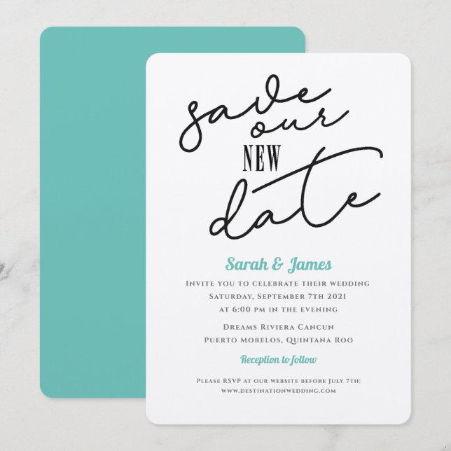 Invitación Boda pospuesto Guardar la nueva fecha (Anverso / Reverso)