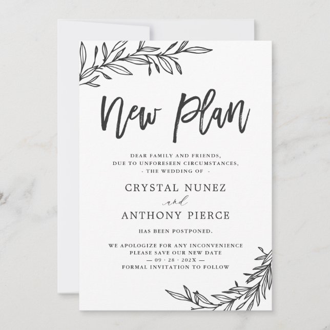 Invitación Boda Pospuesto Nuevo Plan Guardar nuestra nueva fe (Anverso)