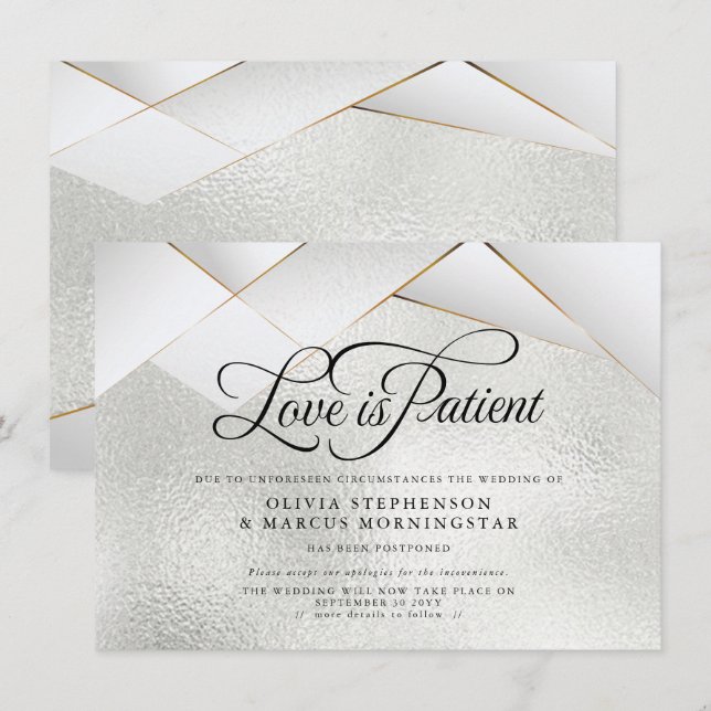 Invitación Boda pospuesto Plata Frost Oro Facetas Blancas (Anverso / Reverso)