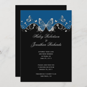 Invitación Boda Post Blue Black Silver