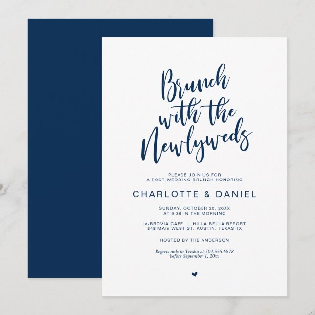 Invitación Boda post, Brunch con los recién casados, Azul mar (Anverso / Reverso)