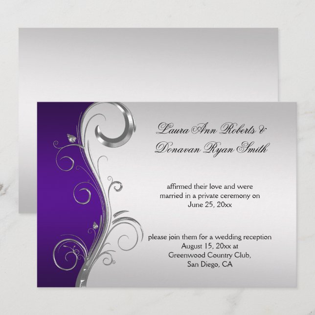 Invitación Boda Post Ornate Vintage Purple and Silver (Anverso / Reverso)