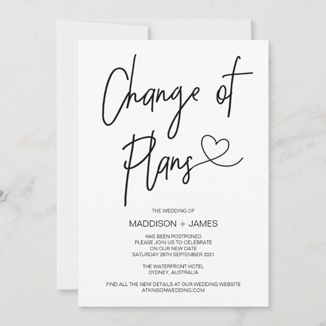 Invitación Boda postergó Notas Cambio de Compromiso de Planes (Anverso)
