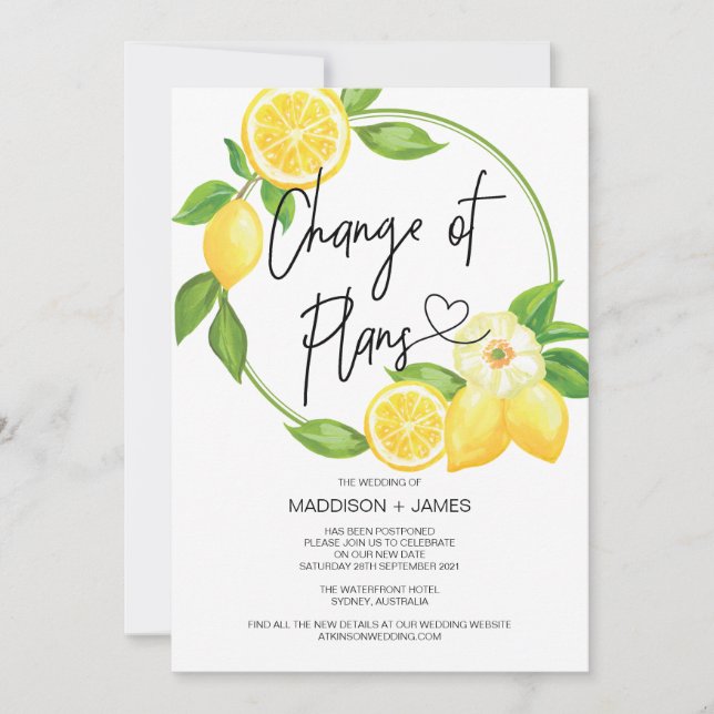 Invitación Boda postergó notas cambio de planes (Anverso)