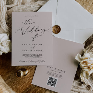 Invitación Boda posterior de código QR rosado de la coordenad