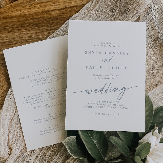 Invitación Boda posterior y frontal azul de pizarra de Moda B (Subido por el creador)