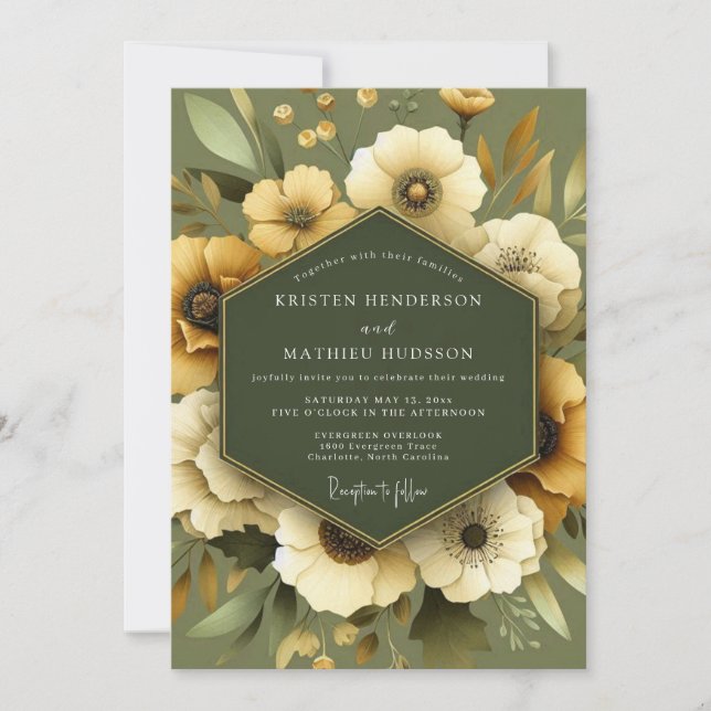 Invitación Boda Pradera Dorada Oliva (Anverso)