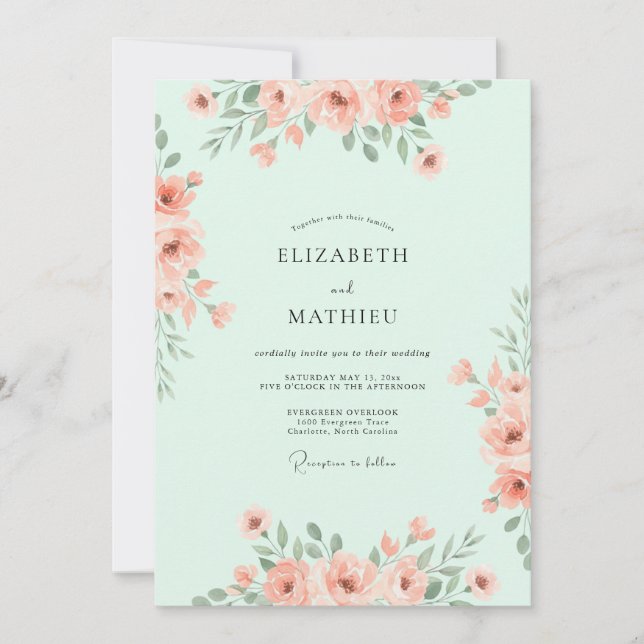 Invitación Boda Pradera Pastel Verde Menta (Anverso)