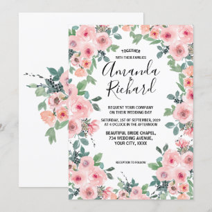 Invitación Boda Preciosa Floral Acuarela Rosa Rubor