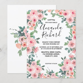 Invitación Boda Preciosa Floral Acuarela Rosa Rubor
