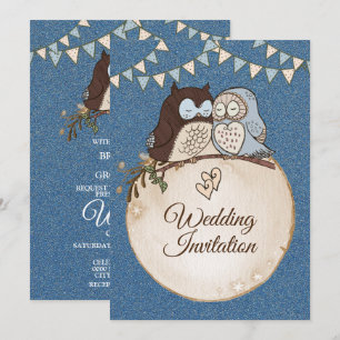 Invitación Boda Preciosa Lechuza Marrón Azul Brillante