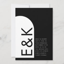 Invitación Boda Premium Black Modern Monograma Boho Arch
