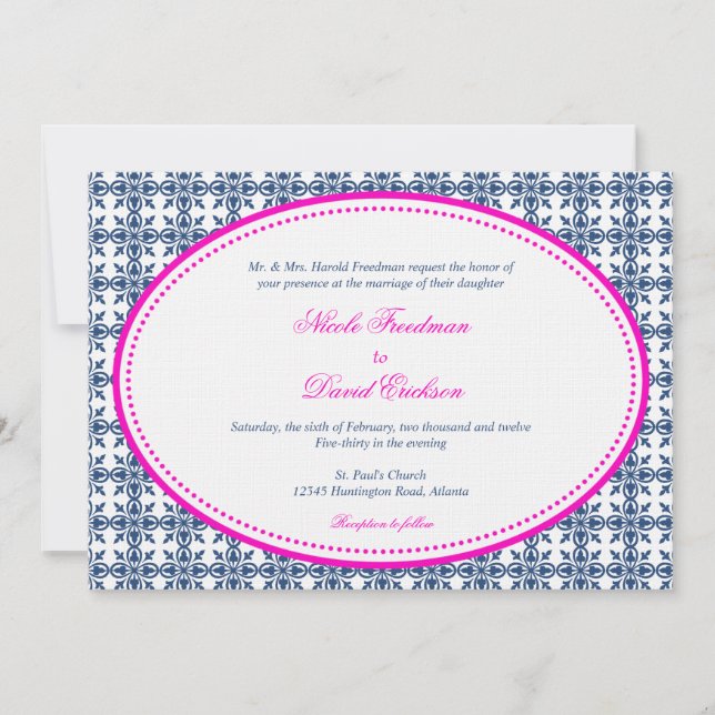 Invitación Boda prepéptica de oval de la marina caliente (Anverso)