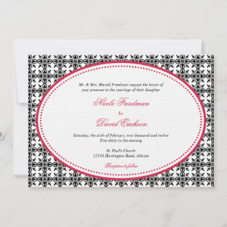 Invitación Boda preppy con platillos rojos de encaje negro