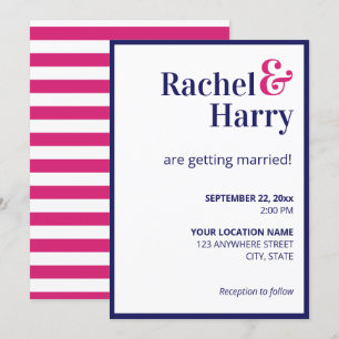 Invitación Boda Preppy Naval Blue Border & Hot Pink Stripes
