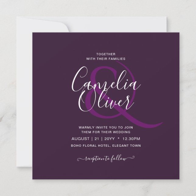 Invitación BODA PRESUPUESTARIO PLUM PURPLE Monocromo Simple (Anverso)