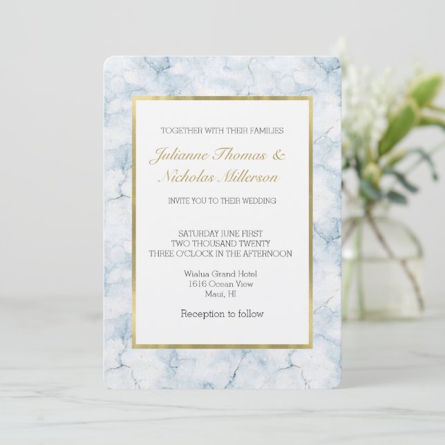 Invitación Boda Pretty Chic Azul Claro (Anverso de pie)