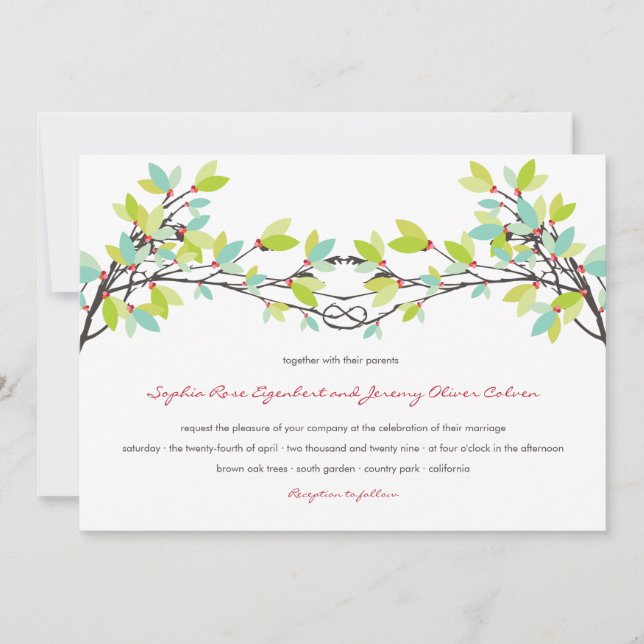 Invitación Boda Primaria de los Árboles de Amor Verde Fresco (Anverso)