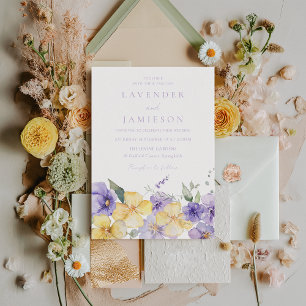 Invitación Boda Primaria de Verano de Flores Moradas y Amaril