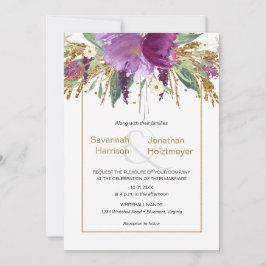 Invitación Boda Primaria Purpurina de Oro Floral Purple Ameth