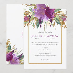 Invitación Boda Primaria Purpurina de Oro Floral Purple Ameth