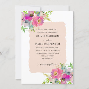Invitación Boda Primavera Botánica con Floral de color rosa R