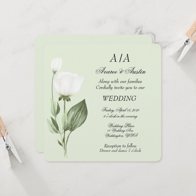 Invitación Boda Primavera de los Tulipanes Blancos (Anverso/Reverso In Situ)