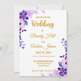 Invitación Boda Primavera de Personalizable morado y dorado
