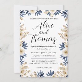 Invitación Boda Primavera Elegante Floral BlueGold