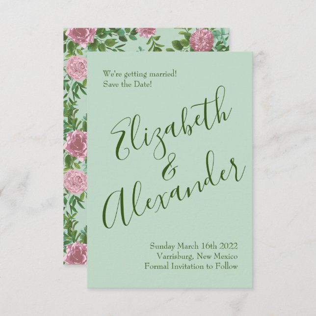 Invitación Boda Primavera Jardín de Rosas Rosadas (Anverso / Reverso)