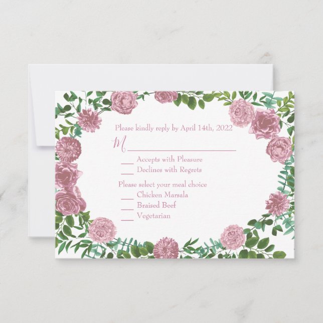 Invitación Boda Primavera Jardín de Rosas Rosadas (Anverso)