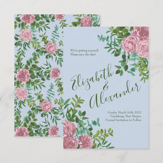 Invitación Boda Primavera Jardín de Rosas Rosadas (Anverso / Reverso)