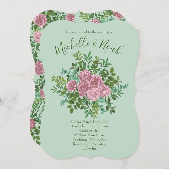 Invitación Boda Primavera Jardín de Rosas Rosadas (Anverso / Reverso)