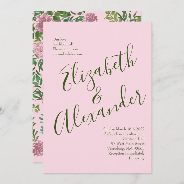 Invitación Boda Primavera Jardín de Rosas Rosadas (Anverso / Reverso)