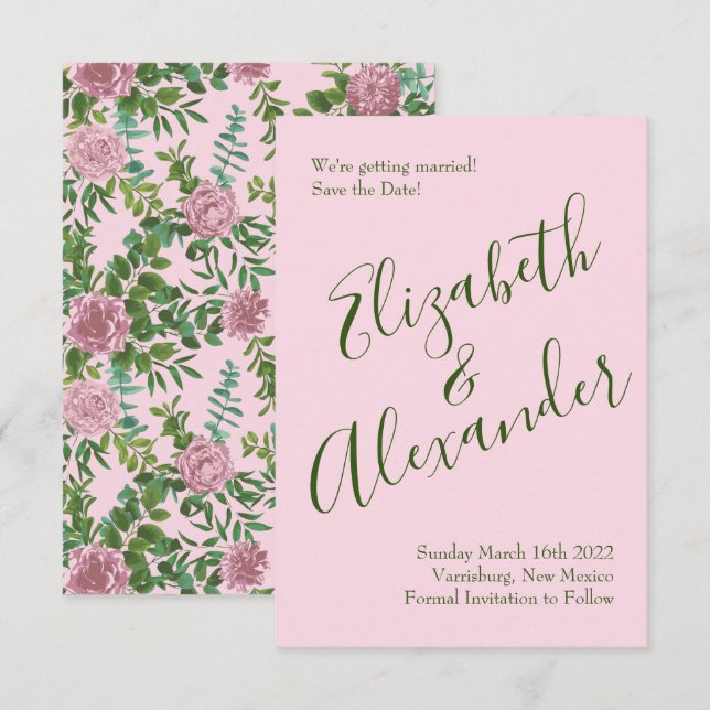 Invitación Boda Primavera Jardín de Rosas Rosadas (Anverso / Reverso)