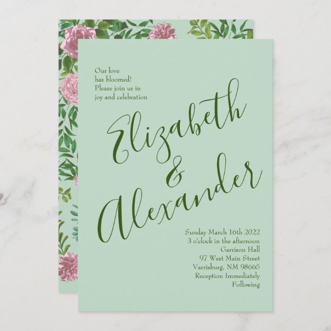 Invitación Boda Primavera Jardín de Rosas Rosadas (Anverso / Reverso)