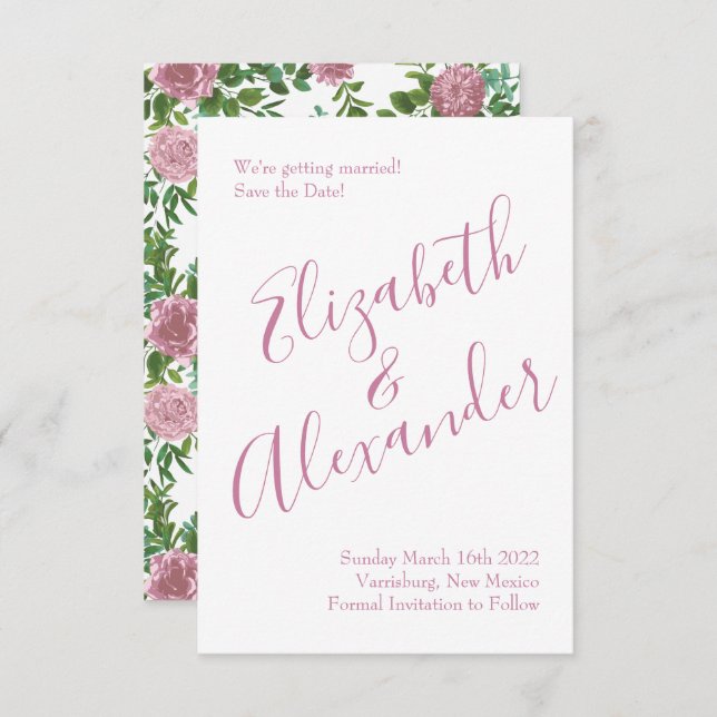 Invitación Boda Primavera Jardín de Rosas Rosadas (Anverso / Reverso)