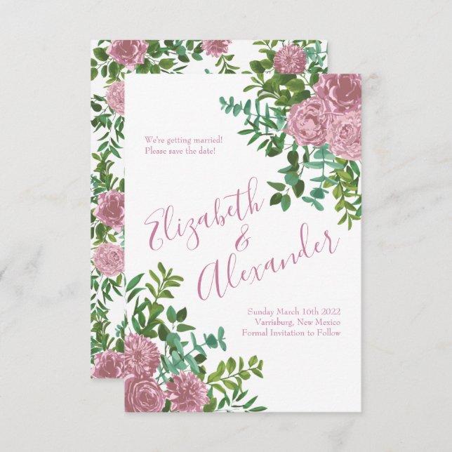 Invitación Boda Primavera Jardín de Rosas Rosadas (Anverso / Reverso)