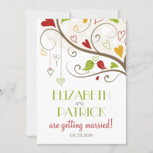 Invitación Boda Primavera Verde y Cute Rojo Aves