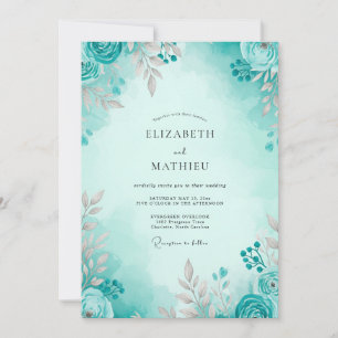 Invitación Boda primaveral aérea de color turquesa