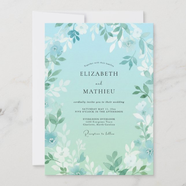 Invitación Boda primaveral aireada con espuma de mar (Anverso)