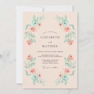 Invitación Boda primaveral aireada con menta coral