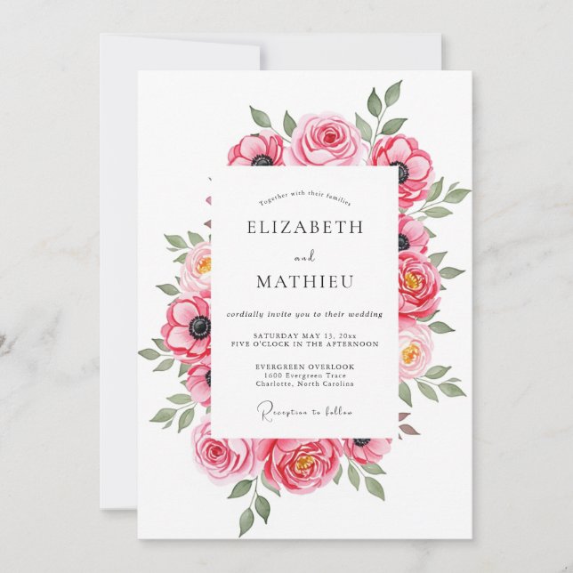 Invitación Boda primaveral aireada de color rosa (Anverso)