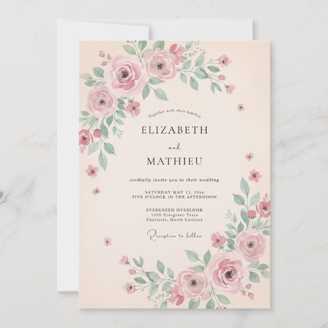 Invitación Boda primaveral aireada rosa rubor (Anverso)